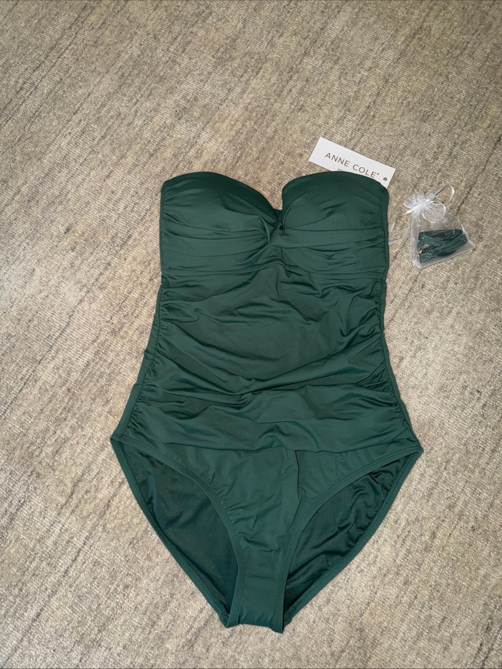 Anne Cole Dark Green Strapless Ruched One-Piece Swimsuit